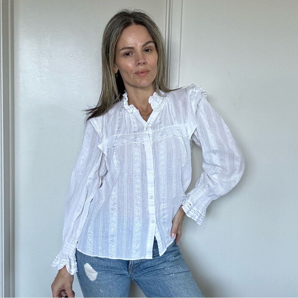 Isabel Marant White Ruffled Button-Up Blouse - Picture 10 of 16